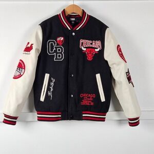 Primark × NBA Chicago Bulls Kids Varsity Jacket Black Red Patch Coat 9-10Y